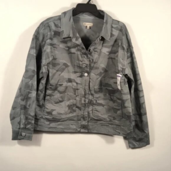 Democracy Camouflage Green Gray Cotton Spandx jacket Size Large Nwtg - Picture 1 of 8